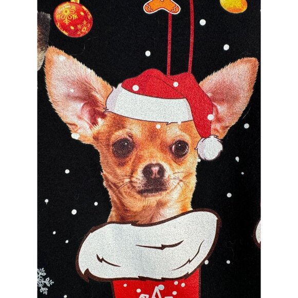 Christmas Chihuahua Stocking T-Shirt Port & Company Medium 100% Cotton Black - Picture 10 of 16